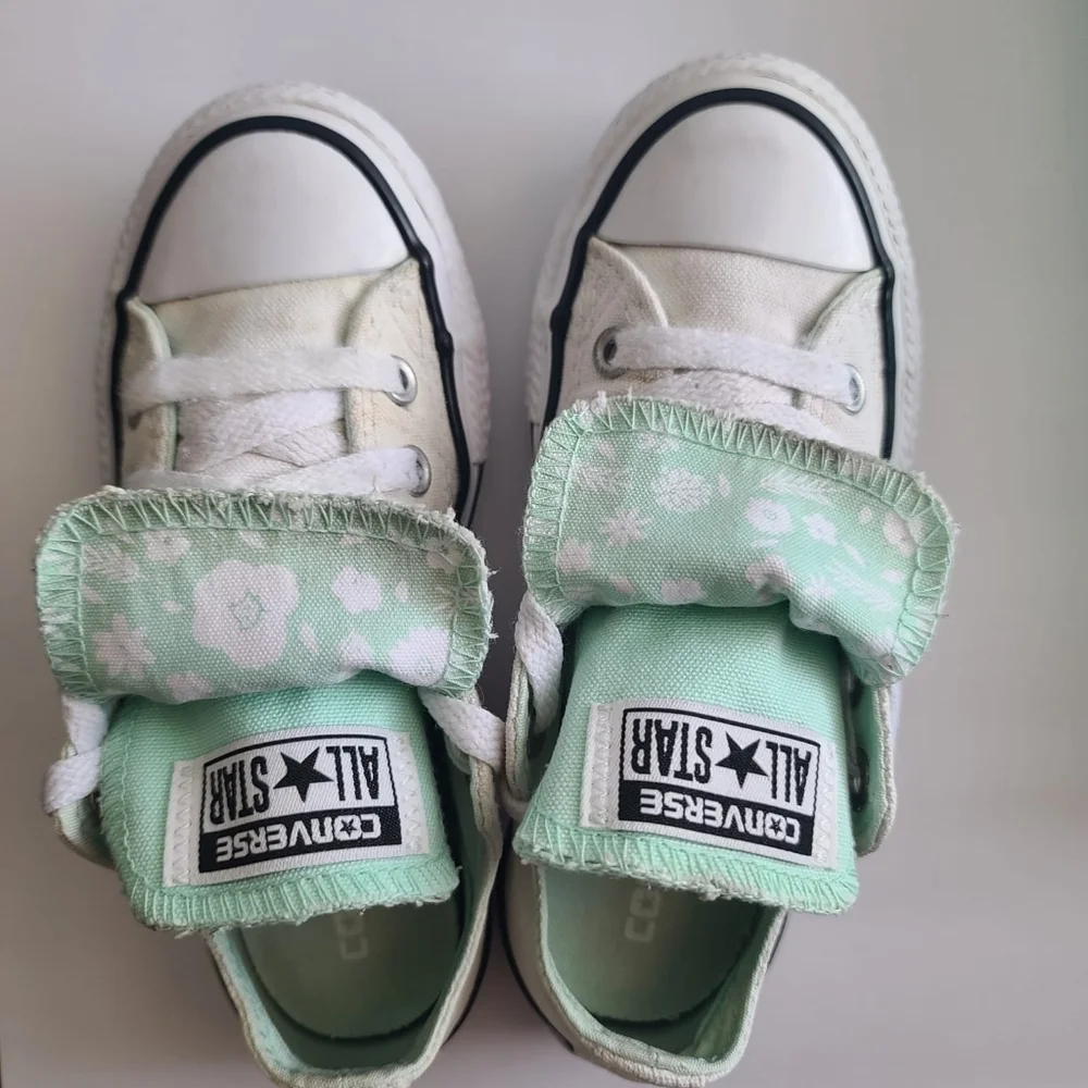 Converse Double Tongue White Mint Girls sz 12 Sneakers